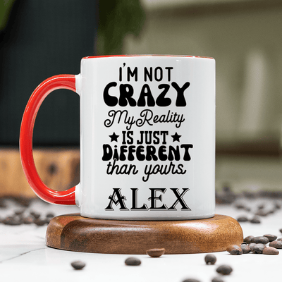 Red Funny Coffee Mug With My Reality Is Different Design