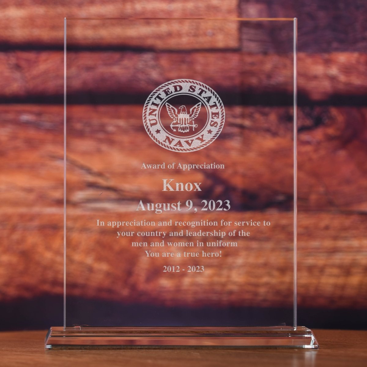 Unique Personalized Military Glass Recognition Award Customized desktop award Gifts for Men by Groovy Guy