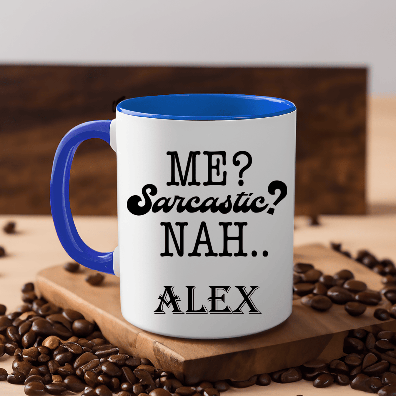 Blue Funny Coffee Mug With Never Saracstic I Promise Design