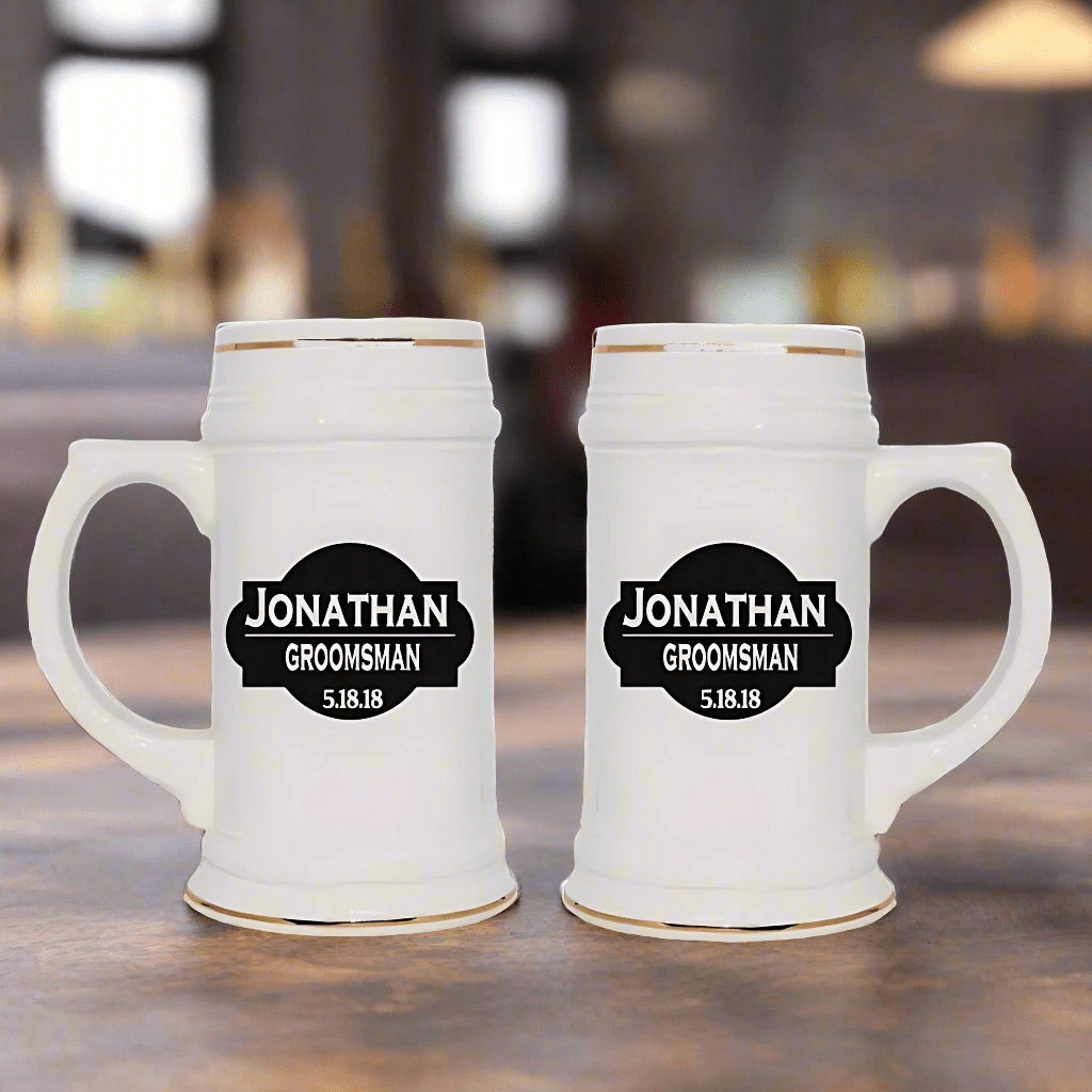 Unique Personalized Wedding Party Beer Steins Customized Gifts for Men by Groovy Guy