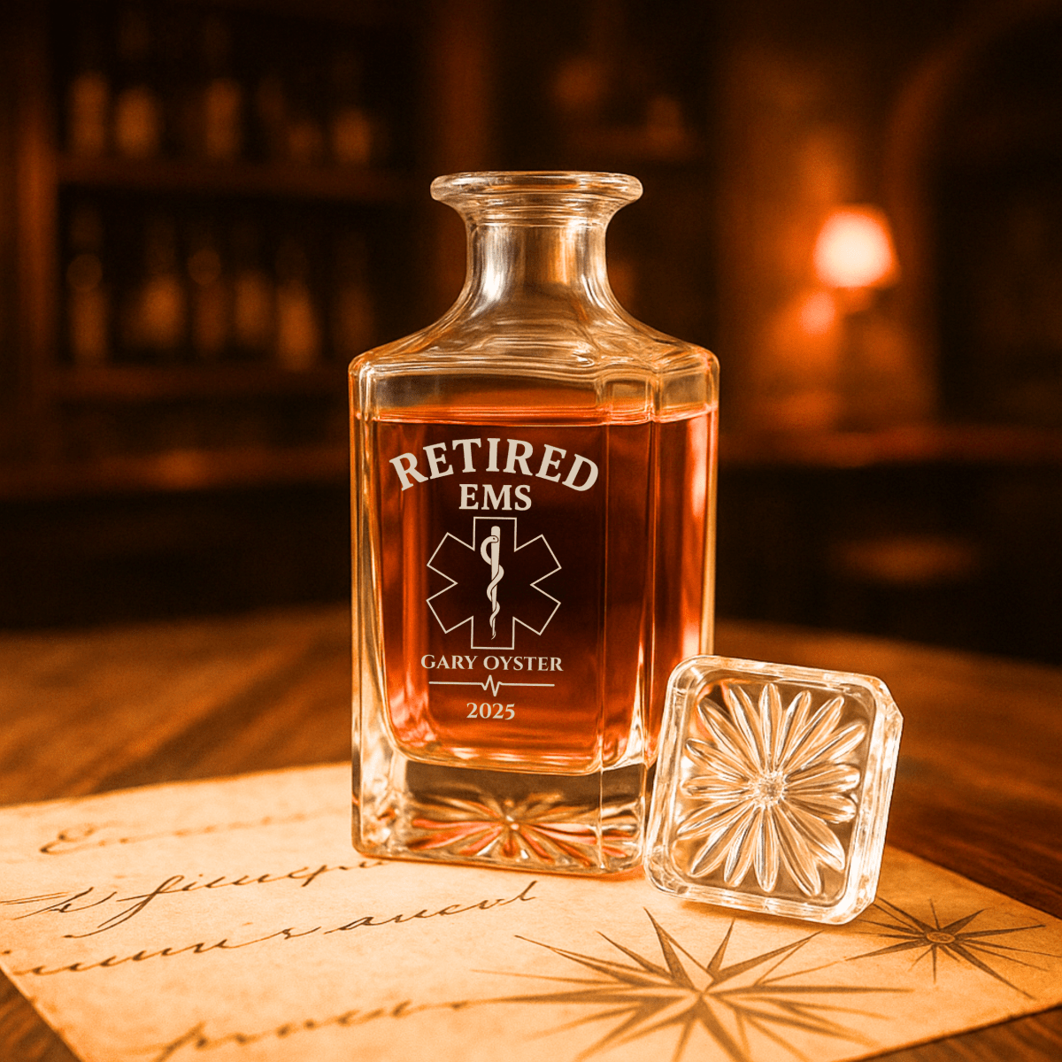 Unique Personalized EMS Retirement Decanter Customized Decanter Set Gifts for Men by Groovy Guy