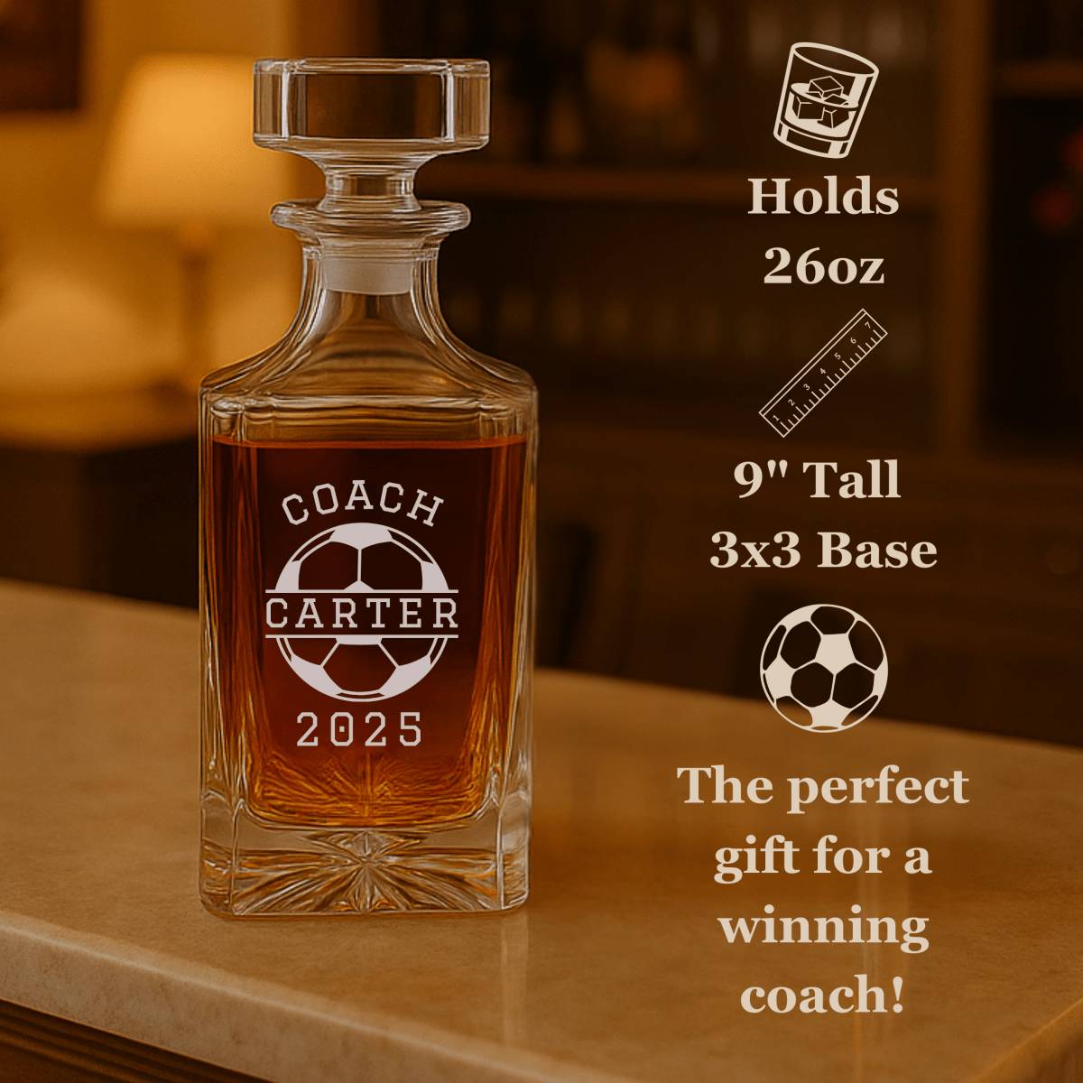 Unique Personalized Personalized Soccer Coach Decanter Customized Soccer Gifts for Men by Groovy Guy