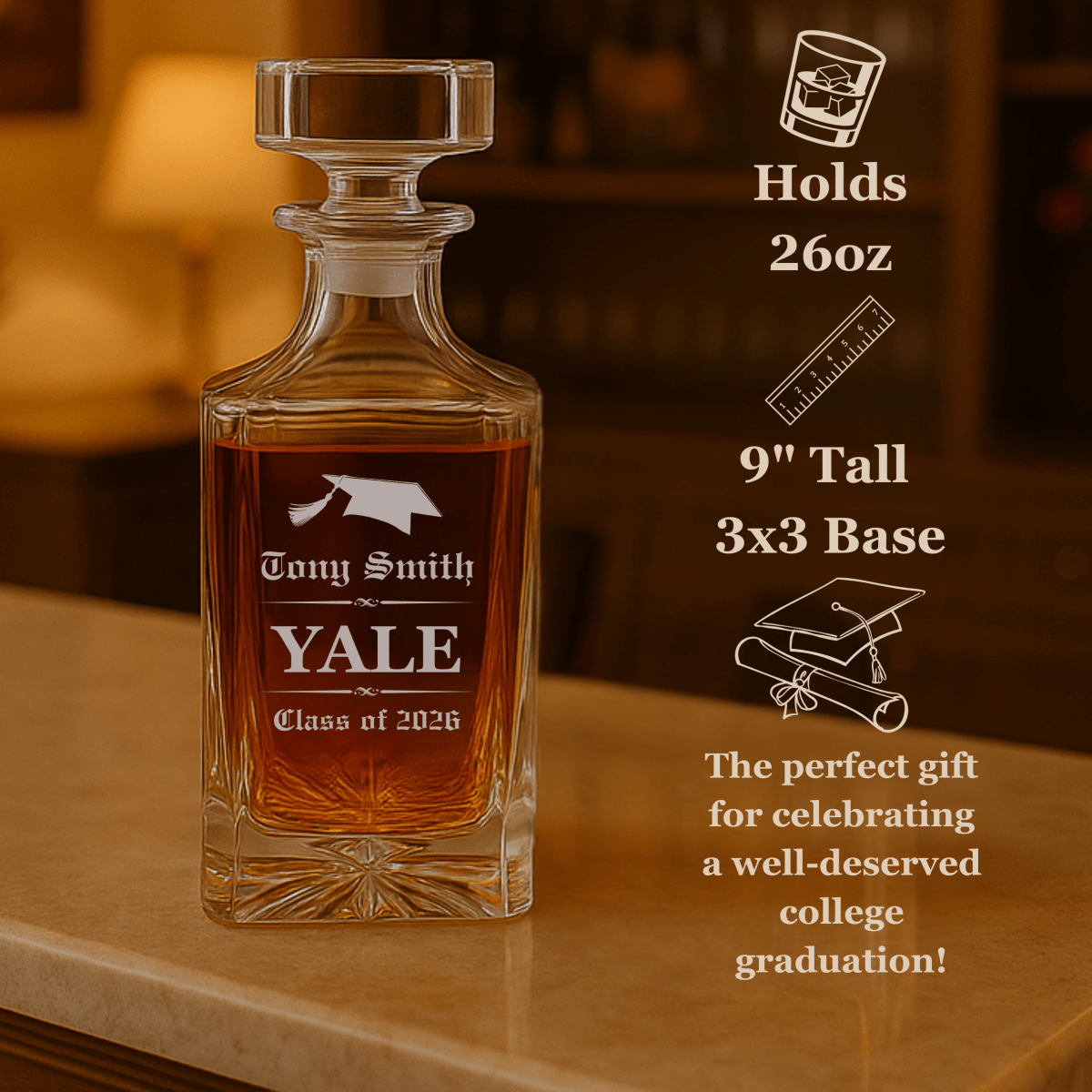 Unique Personalized College Graduation Decanter Customized graduation gifts for him Gifts for Men by Groovy Guy