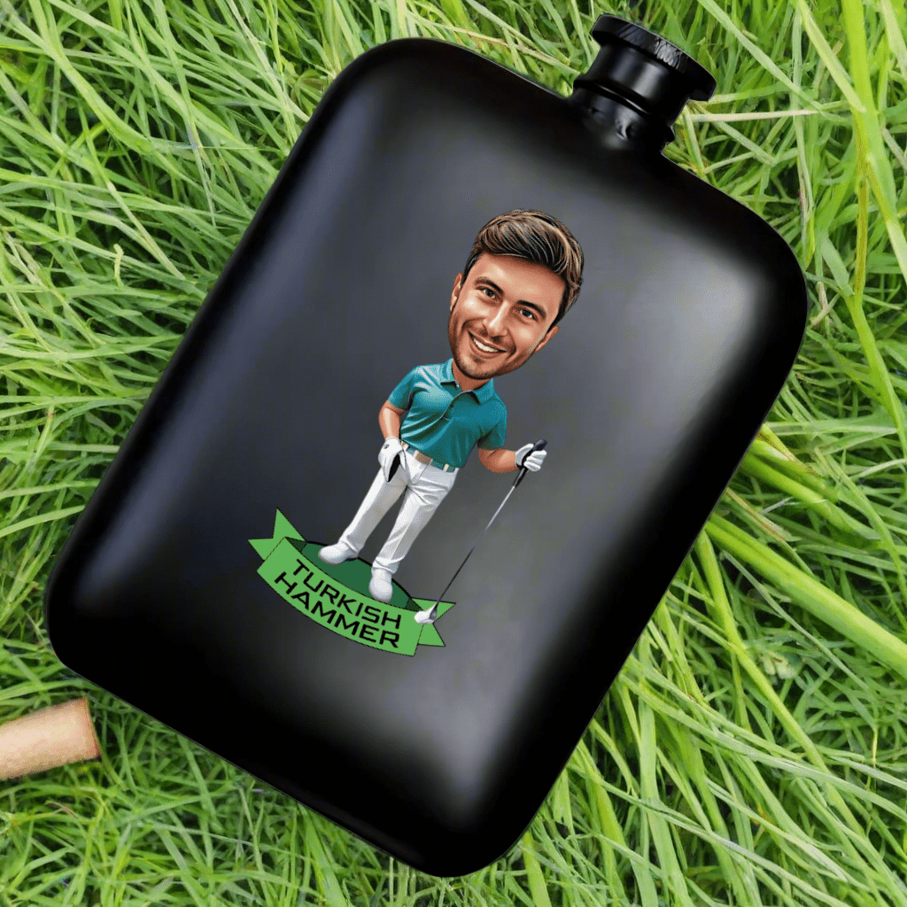 Unique Personalized Fairway Face Flask Customized Flask Gifts for Men by Groovy Guy