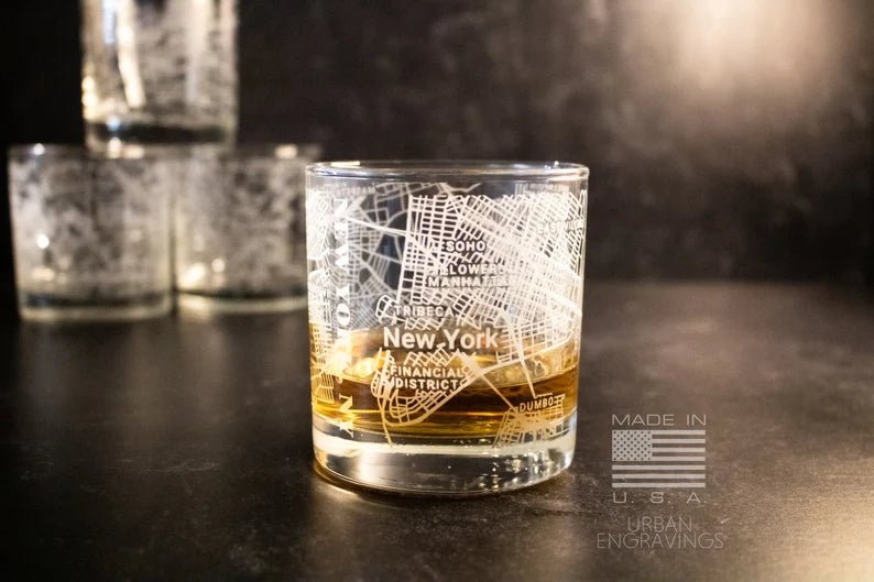 Unique Personalized City Map Rocks Glass Customized Whiskey Glass Gifts for Men by Groovy Guy