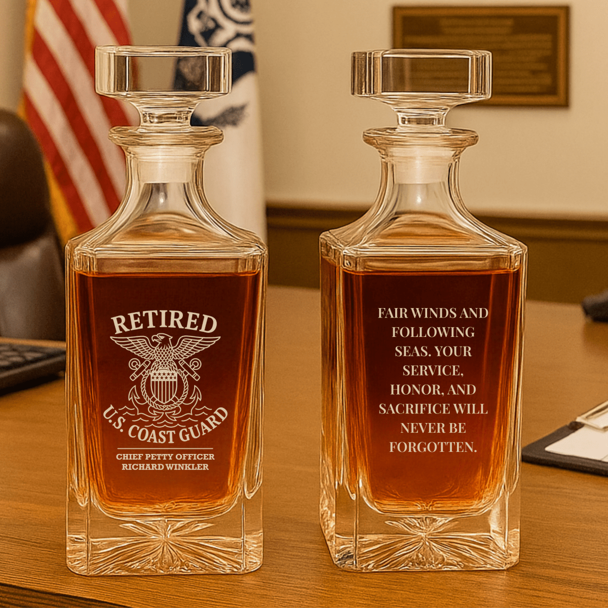 Unique Personalized Coast Guard Retirement Decanter Customized Decanter Set Gifts for Men by Groovy Guy