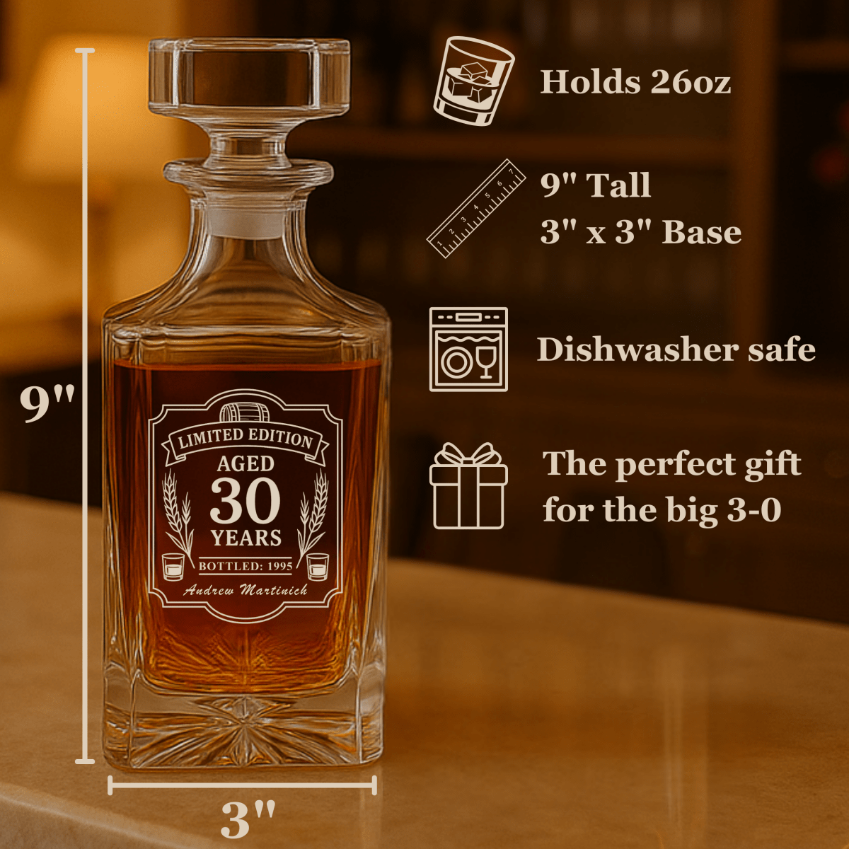 Unique Personalized 30th Birthday Decanter Customized Decanter Gifts for Men by Groovy Guy