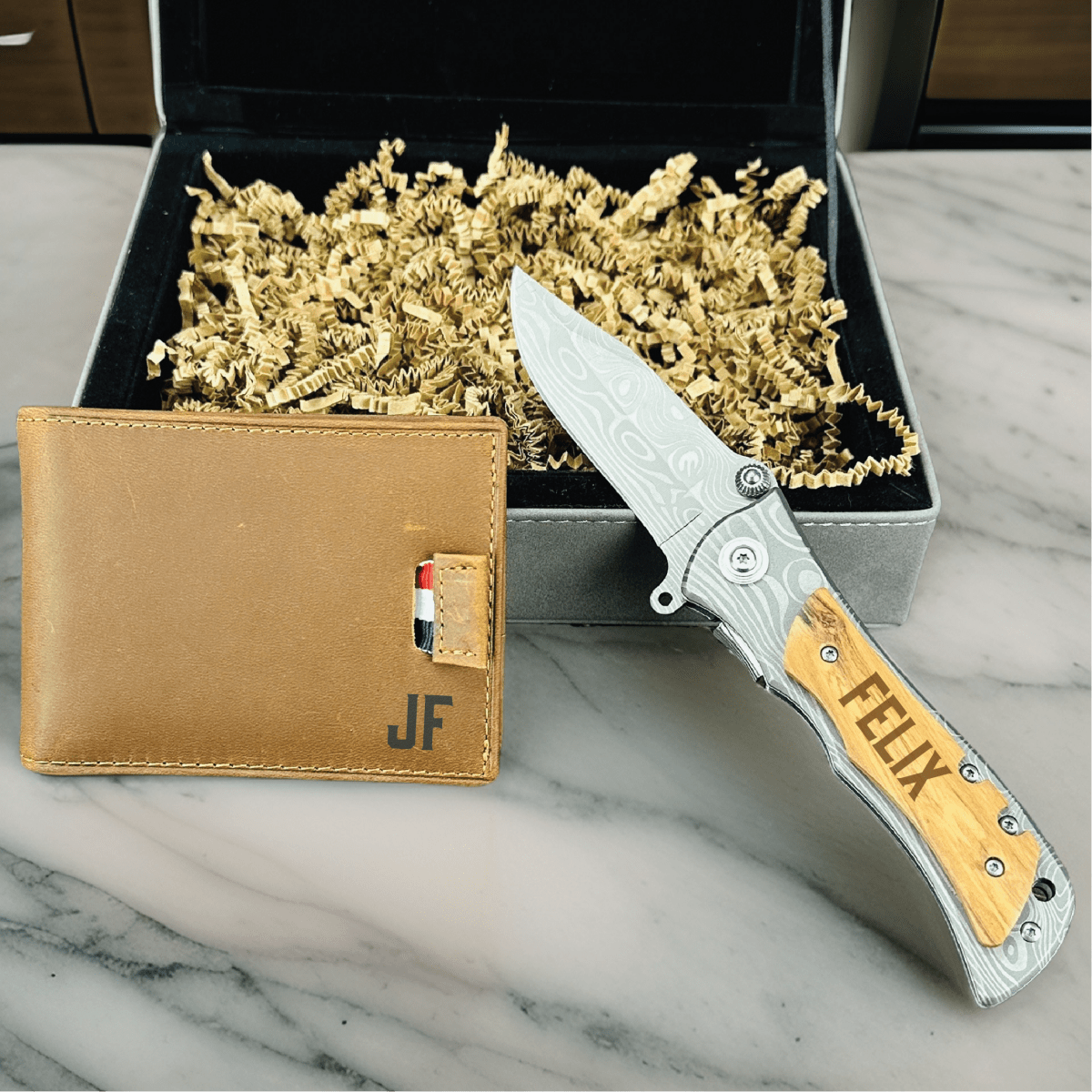 Unique Personalized Personalized Knife and Wallet Gift Box Customized Groomsmen Gifts Gifts for Men by Groovy Guy