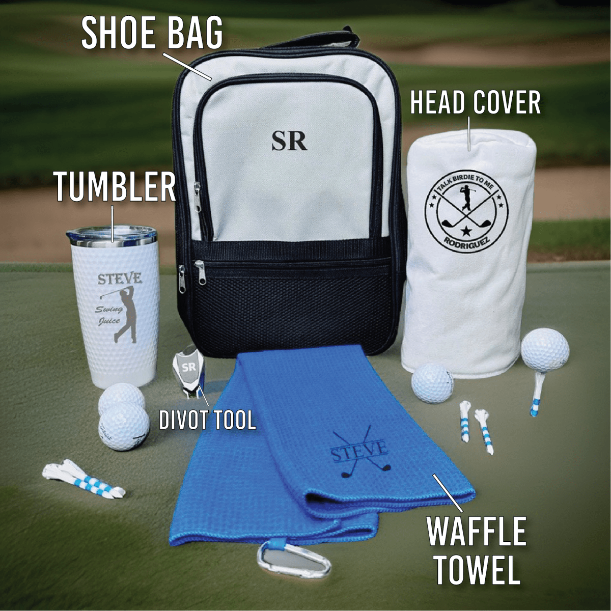 Unique Personalized Birdie Bundle Golf Gift Set Customized Personalized Golf Towel Gifts for Men by Groovy Guy
