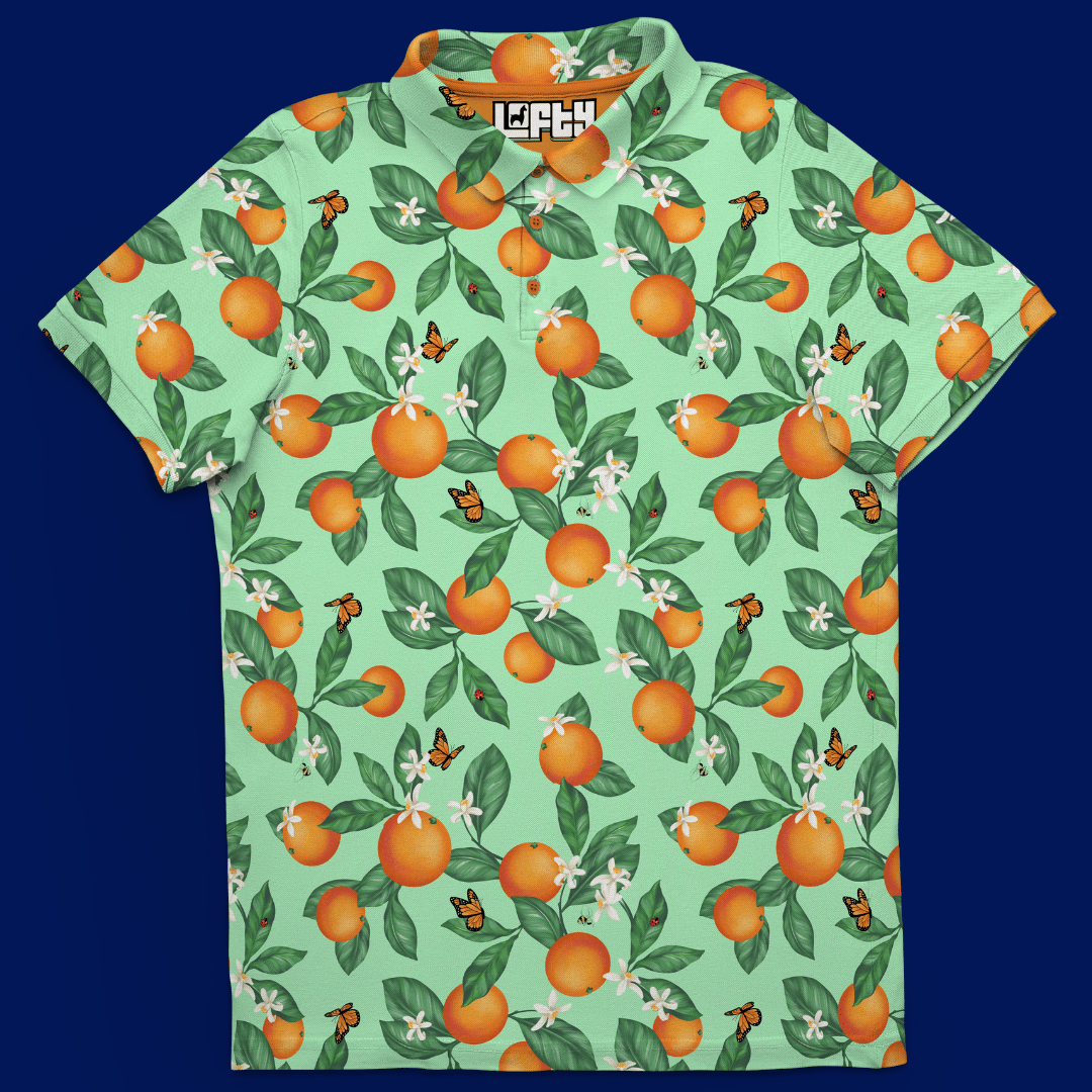 Unique Personalized Awesome Blossom | Orange Blossom Pattern Golf Polo Customized Men's Golf Polo Gifts for Men by Groovy Guy