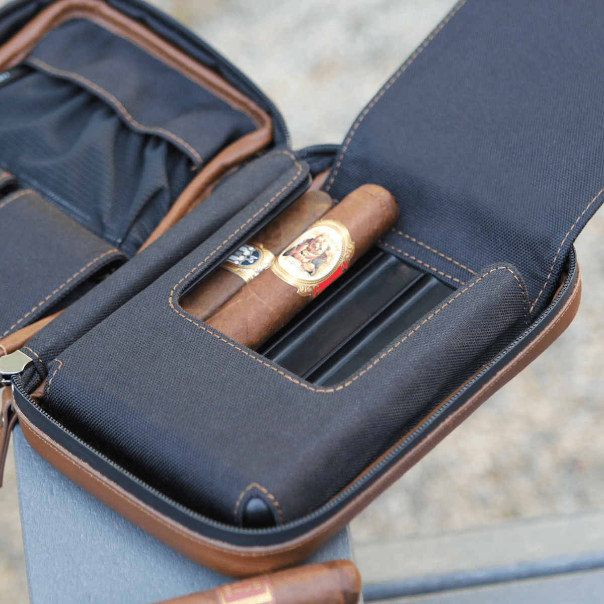 Unique Personalized Flint Travel Leather Cigar Case Customized humidor accessory Gifts for Men by Groovy Guy