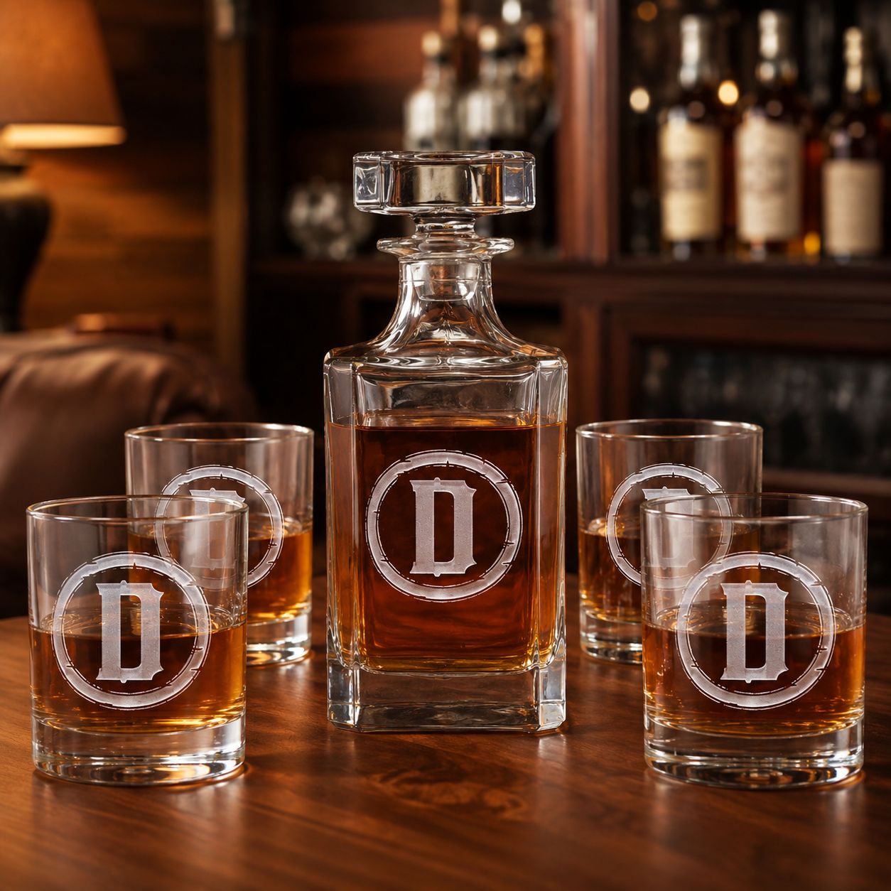 Personalized Initial Rustic Whiskey Decanter Set