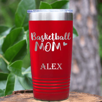 Red Basketball Tumbler With Proud Courtside Mother Design