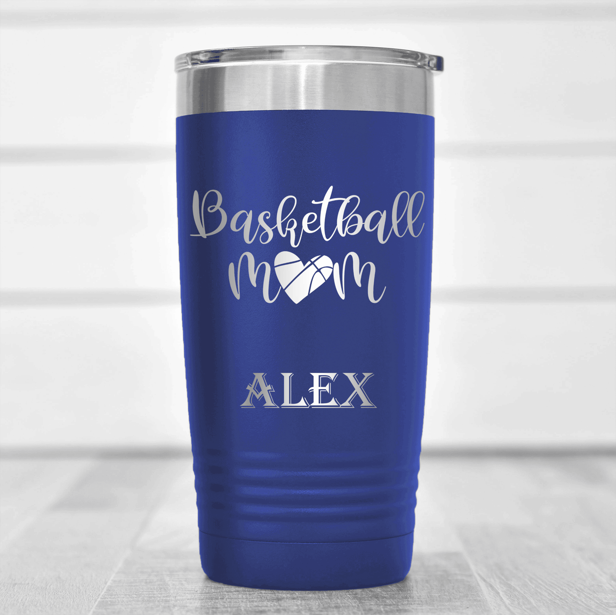 Blue Basketball Tumbler With Queen Of The Bleachers Design
