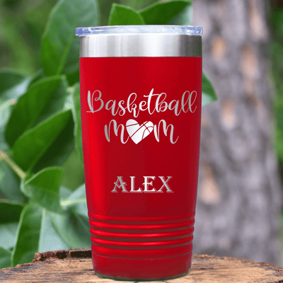 Red Basketball Tumbler With Queen Of The Bleachers Design