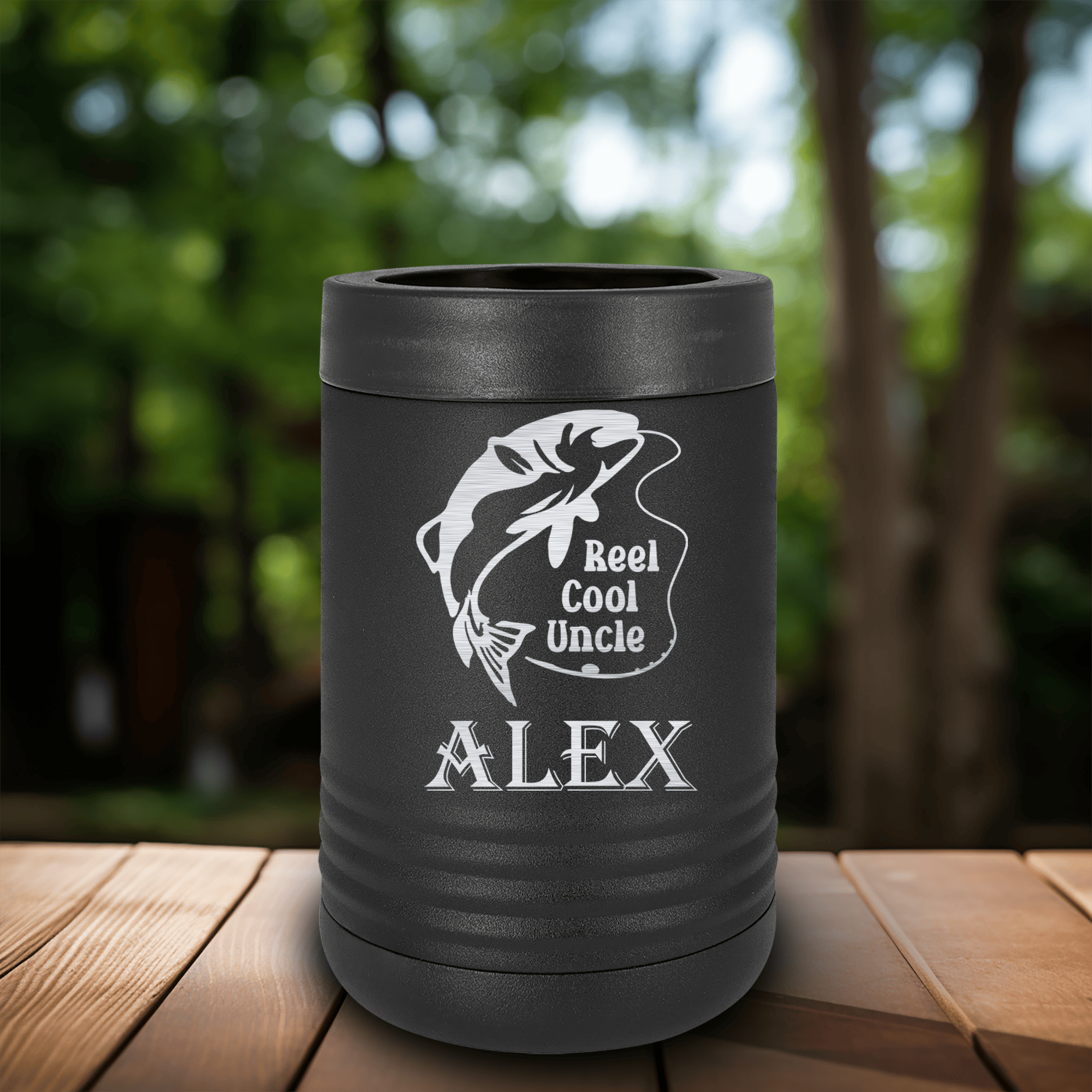 Black Uncle Insulated Can Beverage Holder With Reel Cool Fishing Uncle Design