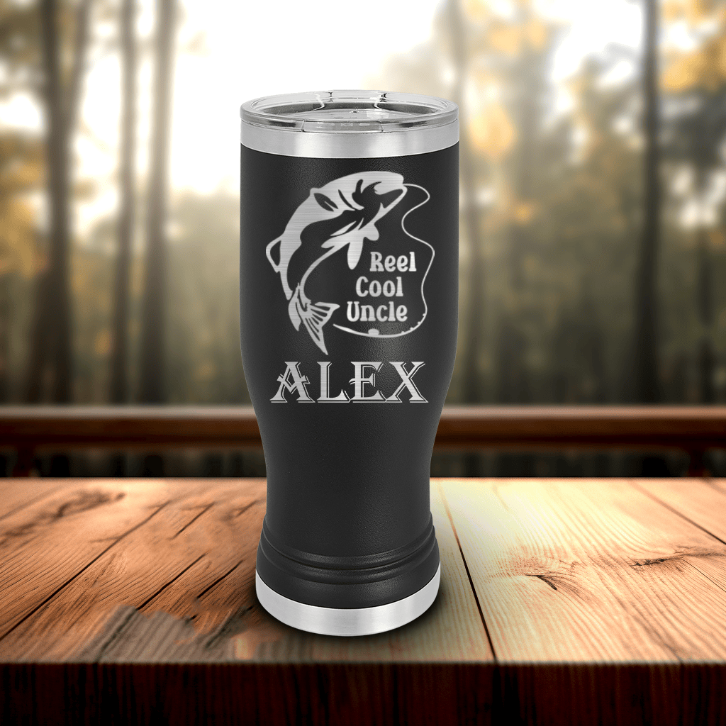 Black Uncle Travel Mug With Handle With Reel Cool Fishing Uncle Design