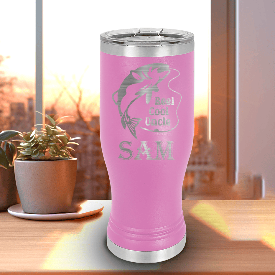 Light Purple Uncle Travel Mug With Handle With Reel Cool Fishing Uncle Design