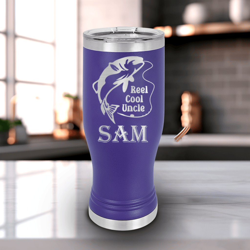 Purple Uncle Travel Mug With Handle With Reel Cool Fishing Uncle Design