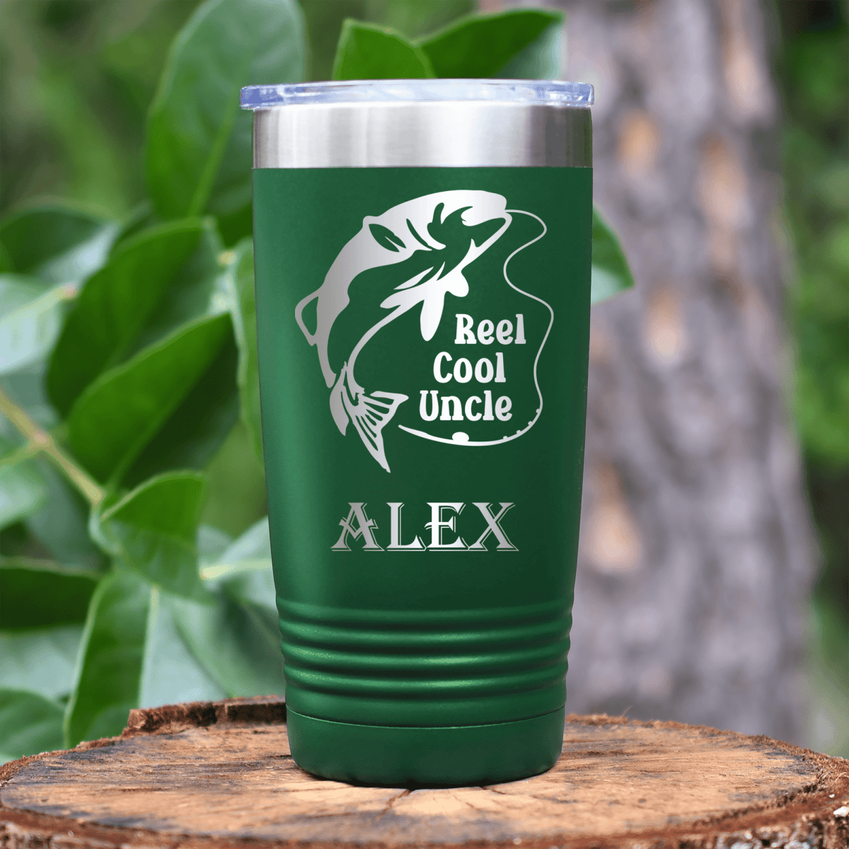 Green Uncle Tumbler With Reel Cool Fishing Uncle Design