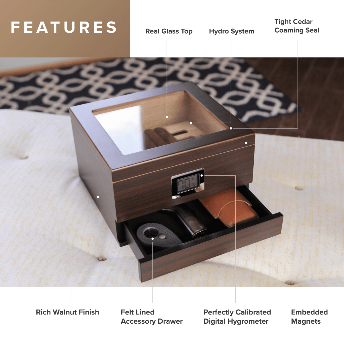 Unique Personalized Renzo Glass Top Humidor Customized Humidor Gifts for Men by Groovy Guy