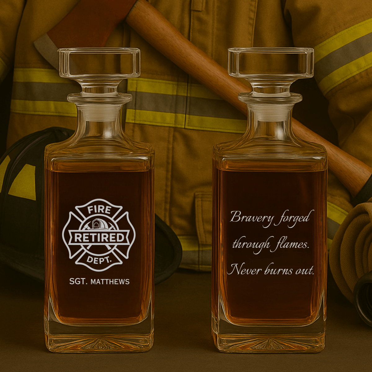 Unique Personalized Retired Firefighter Decanter Customized Retirement Gifts for Men by Groovy Guy