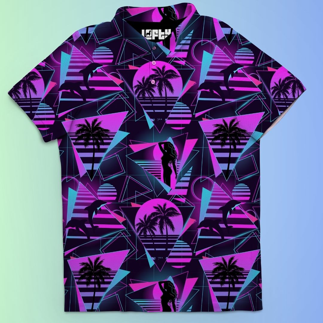 Unique Personalized Miami Slice | Retro/Vaporwave Golf Polo for Men Customized Men's Golf Polo Gifts for Men by Groovy Guy