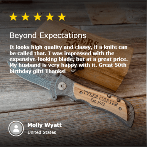 Unique Personalized Custom 70th Milestone Knife Customized Birthday Gifts for Men by Groovy Guy