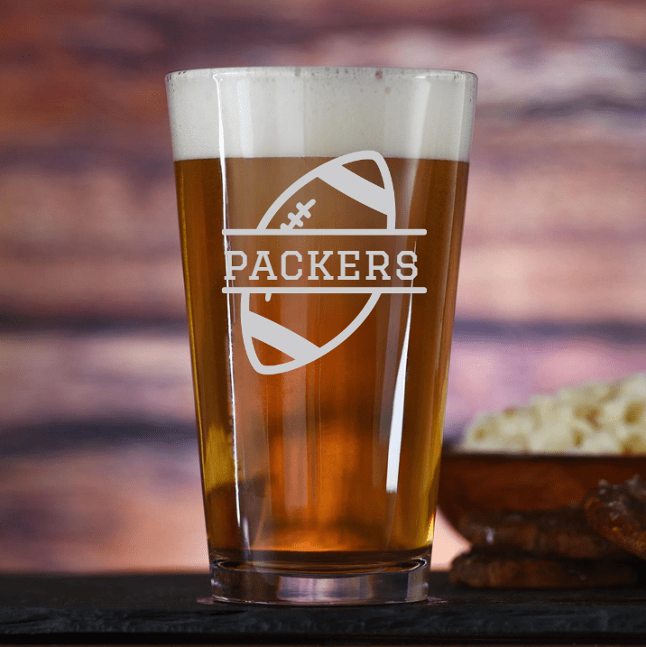 Unique Personalized Gridiron Glory Pint Glass Customized Beer Glasses Gifts for Men by Groovy Guy