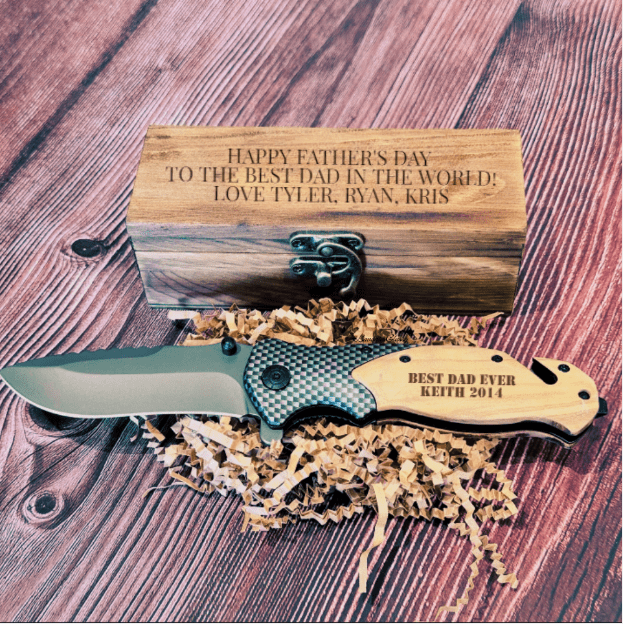 Custom Occasions Cutter with engraved blade and wooden handle