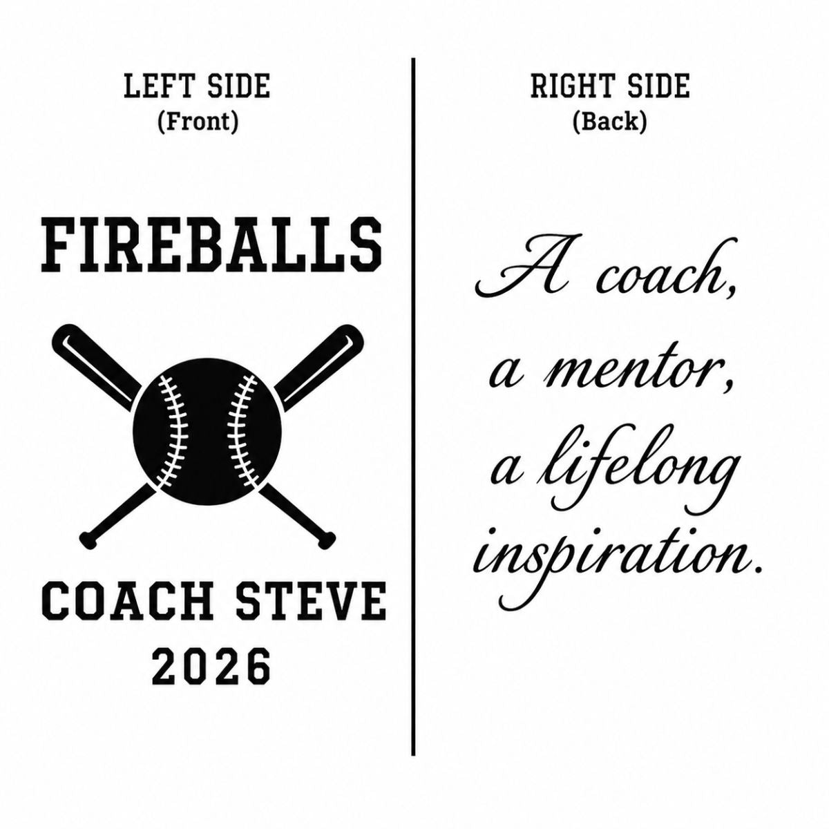 Personalized softball coach decanter engraved with team name, coach name, and 2026 season