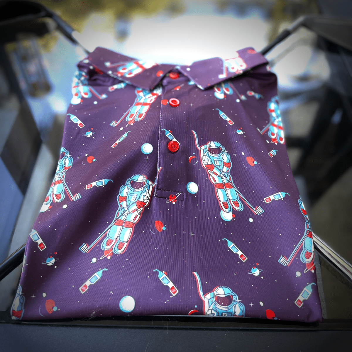 Unique Personalized Outer Bounds | Space Astronaut Retro Golf Polo for Men Customized Men's Golf Polo Gifts for Men by Groovy Guy