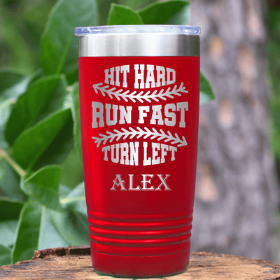 Red Baseball Tumbler With Swing For The Fences Design