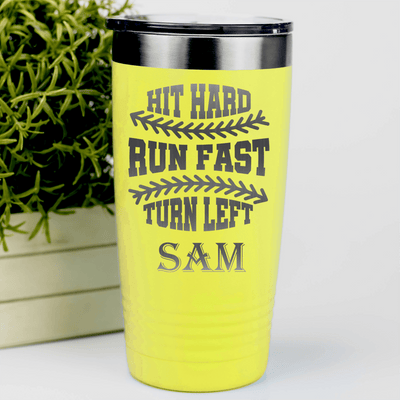 Yellow Baseball Tumbler With Swing For The Fences Design