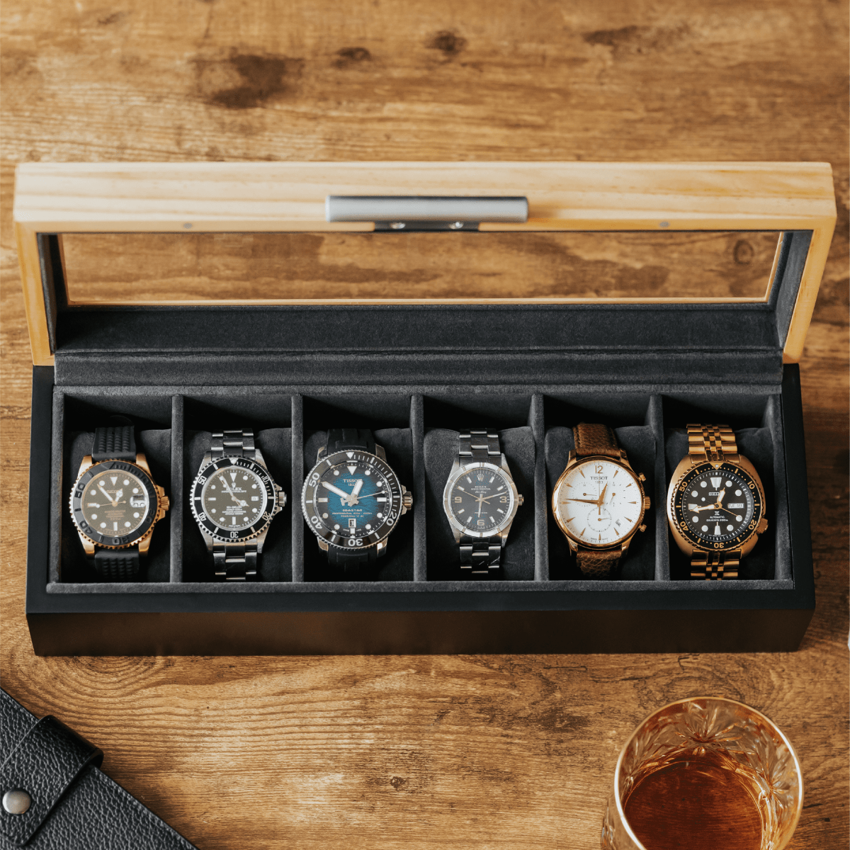 Unique Personalized Pine Two - Toned Watch Box - 6 Slot Customized watch box Gifts for Men by Groovy Guy