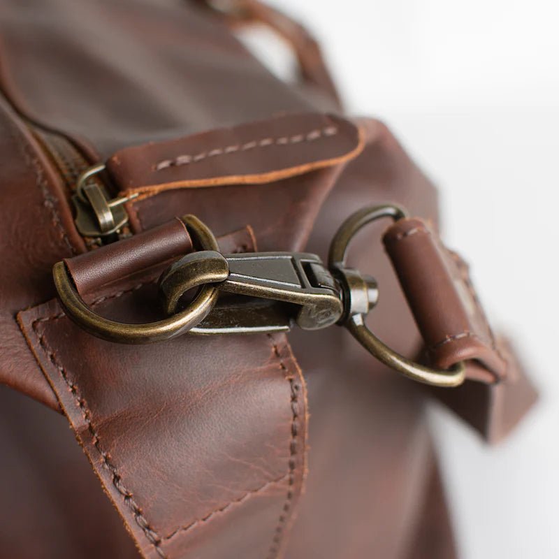 Unique Personalized Vintage Brown Leather Duffle Customized Duffel Bags Gifts for Men by Groovy Guy