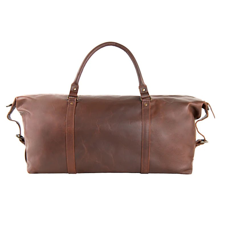 Unique Personalized Vintage Brown Leather Duffle Customized Duffel Bags Gifts for Men by Groovy Guy