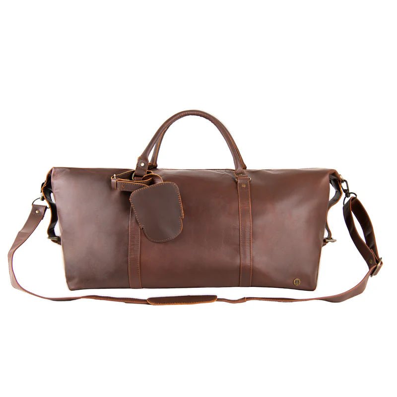 Unique Personalized Vintage Brown Leather Duffle Customized Duffel Bags Gifts for Men by Groovy Guy