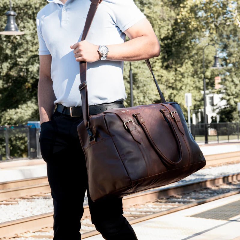 Unique Personalized Custom Leather Duffle Customized Duffel Bags Gifts for Men by Groovy Guy