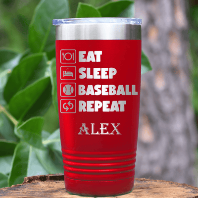 Red Baseball Tumbler With The Baseball Routine Design