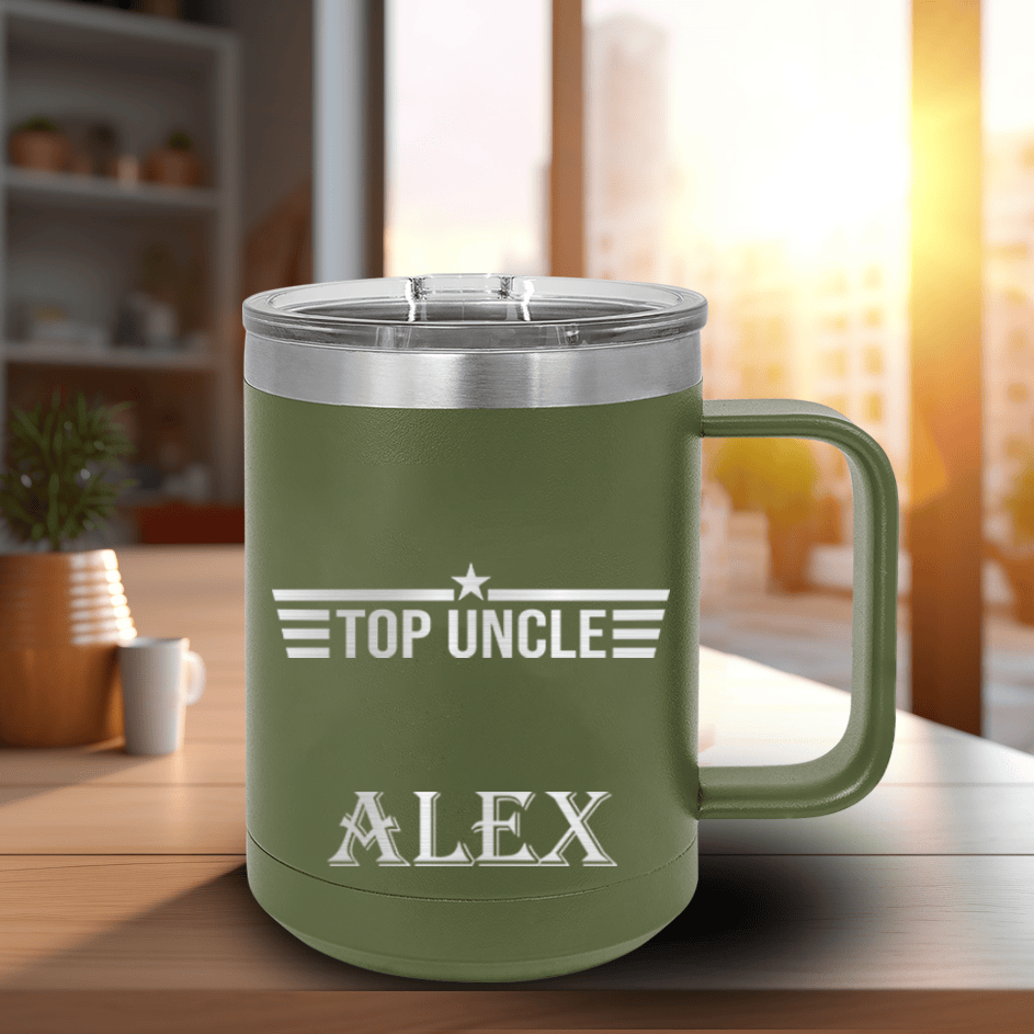Military Green Uncle Mug Shaped Tumbler With Top Uncle Design
