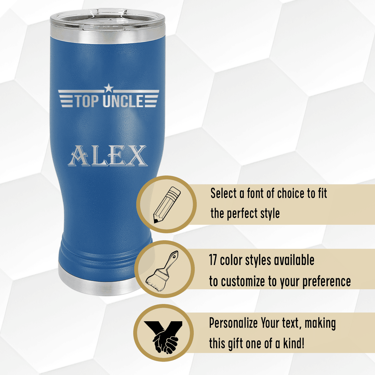 Unique Personalized Top Uncle Pilsner Tumbler Customized Uncle Tumblers Gifts for Men by Groovy Guy