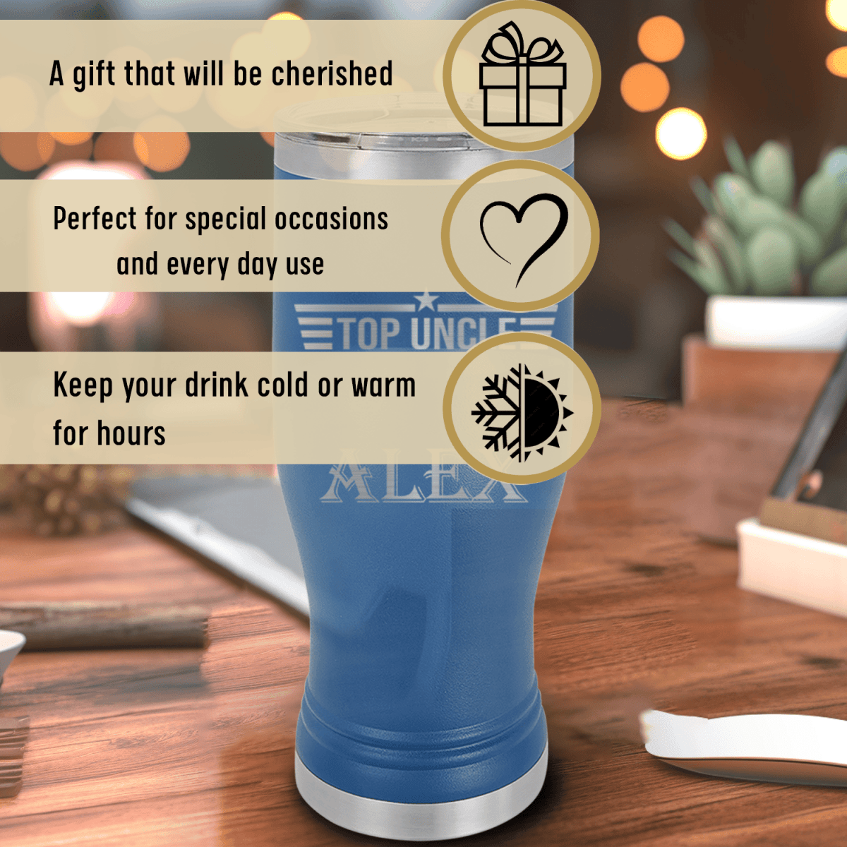 Unique Personalized Top Uncle Pilsner Tumbler Customized Uncle Tumblers Gifts for Men by Groovy Guy