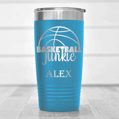 Light Blue Basketball Tumbler With Total Basketball Fanatic Design