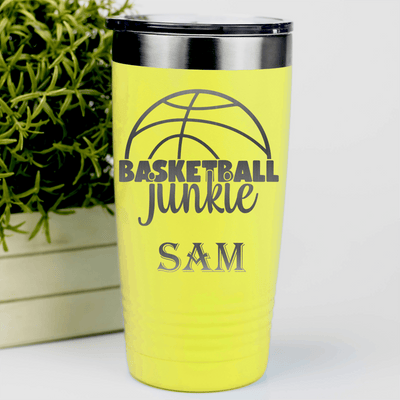 Yellow Basketball Tumbler With Total Basketball Fanatic Design