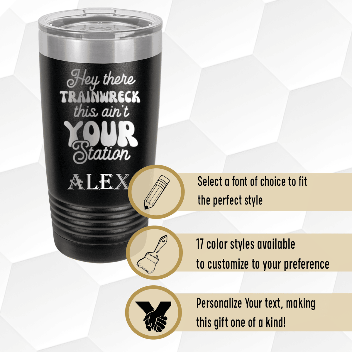 Unique Personalized Trainwreck Station Tumbler Customized Funny Tumblers Gifts for Men by Groovy Guy