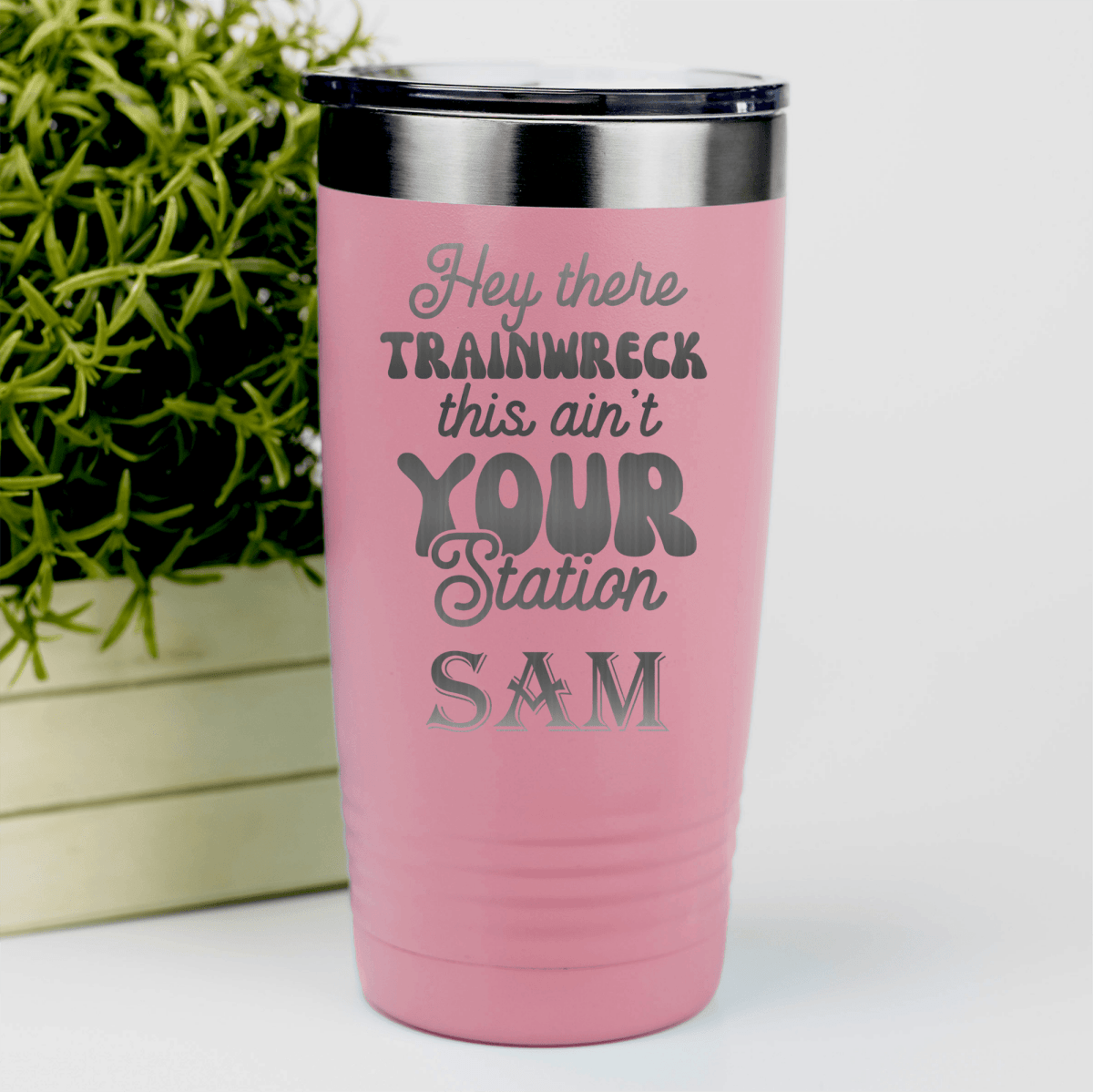 Salmon Funny Tumbler With Trainwreck Station Design