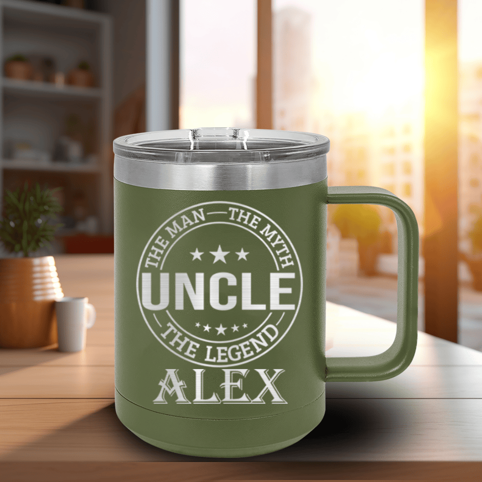 Military Green Uncle Mug Shaped Tumbler With Uncle Legend Design
