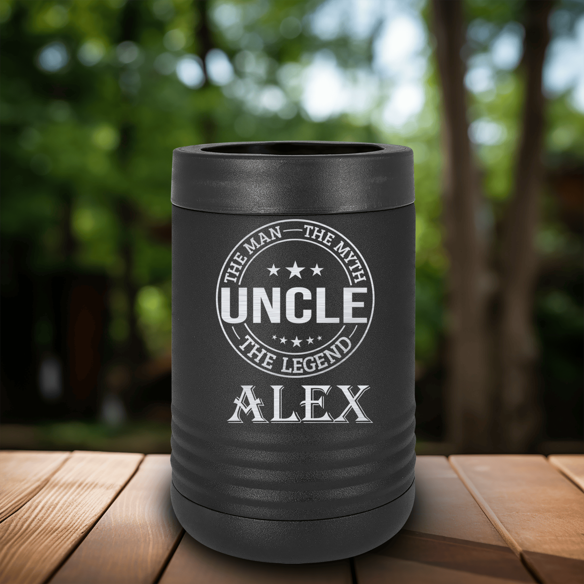 Black Uncle Insulated Can Beverage Holder With Uncle Legend Design