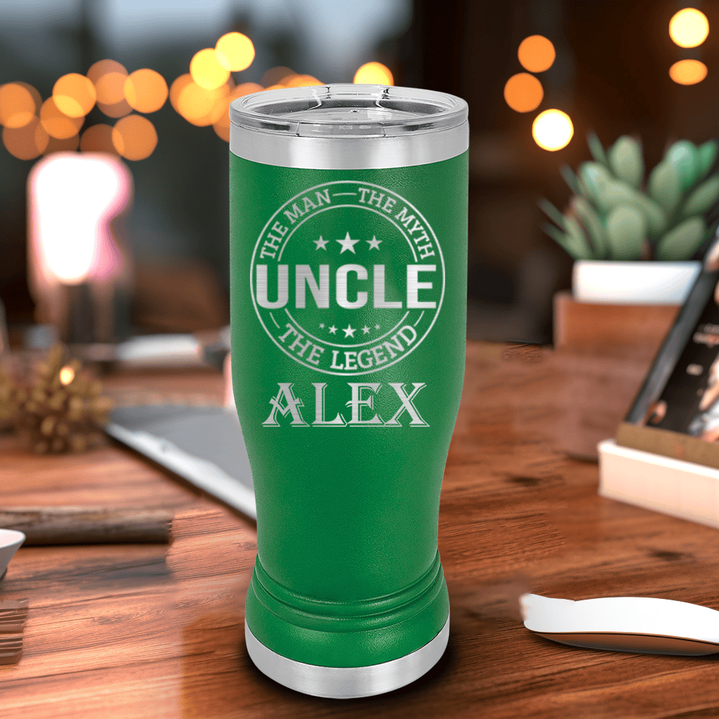 Green Uncle Travel Mug With Handle With Uncle Legend Design